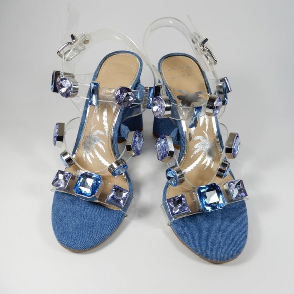 Gianni Bini x DANNIJO Bianca SANDALS Size 7 Blue Denim Jewel Embellished NEW - Picture 4 of 12